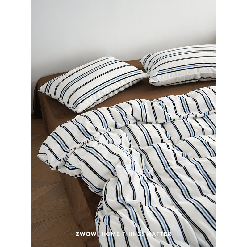 Blue and White Striped Bed Cover Set