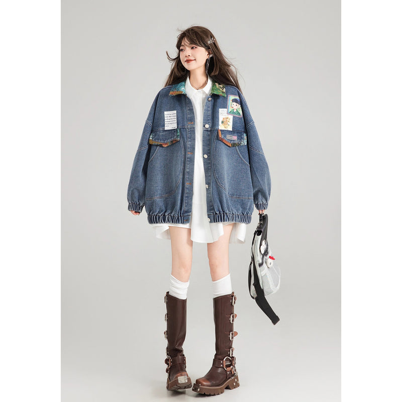 西洋油彩画のリボンデニムジャケット