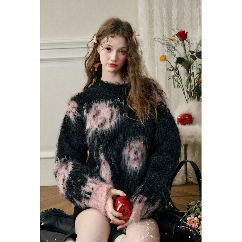 Oversized Sweater with Rose Flowers