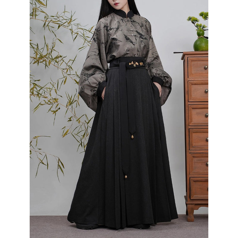 竹林の水墨画バルーンスリーブブラウス