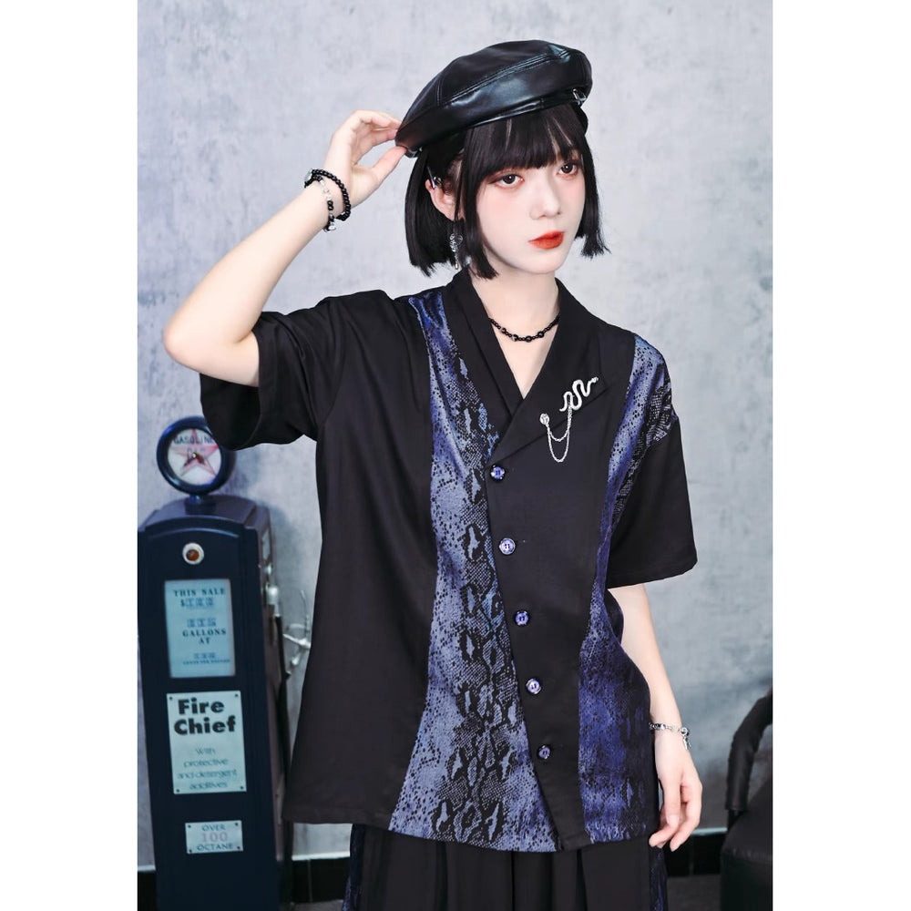 藍紫の蛇鱗アシンメトリーシャツ – ManusMachina