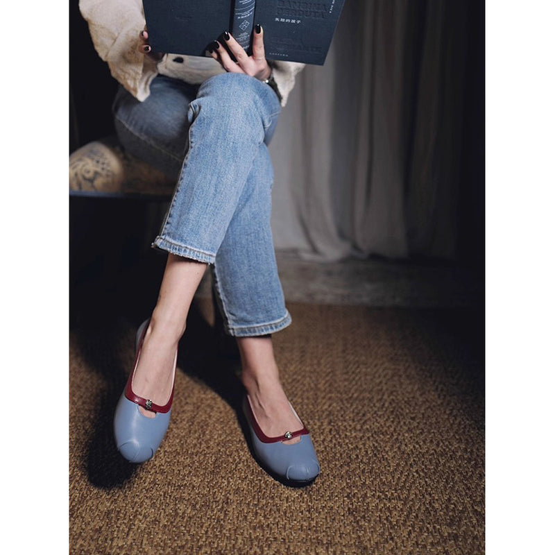 Camellia Round Toe Ballet Shoes - Smoke Blue