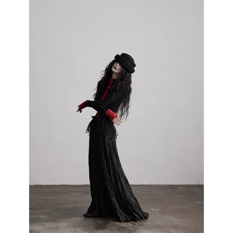 Black Red Slim Fit Top