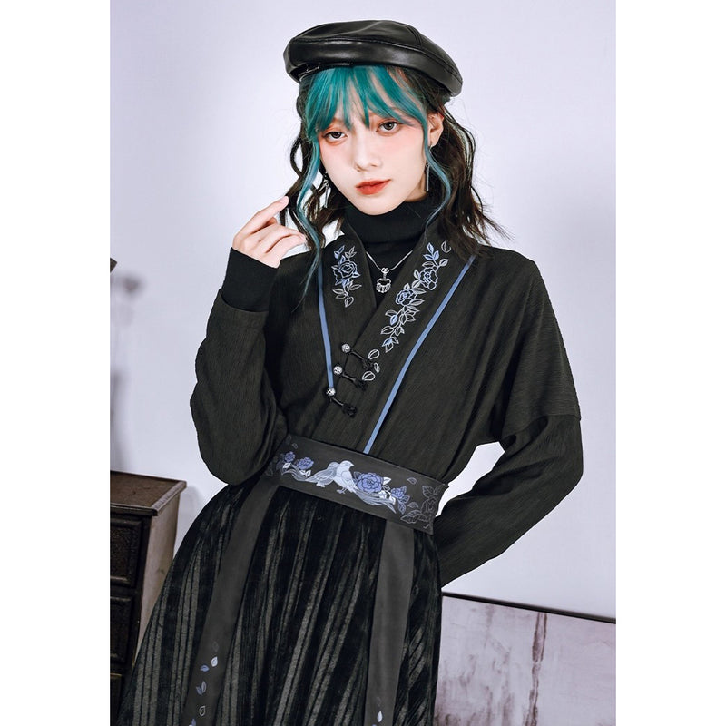 椿の花の刺繍チャイナブラウス