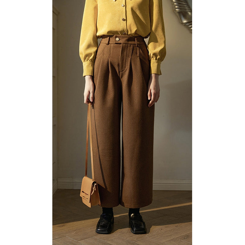 Dark Brown Herringbone Wide Pants