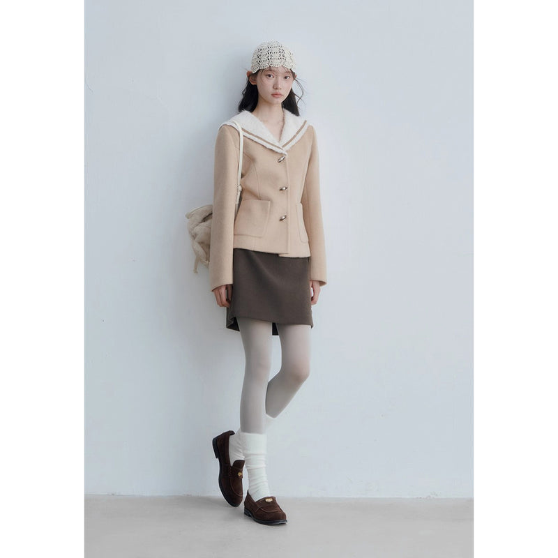 Sailor collar Beige Short Jacket