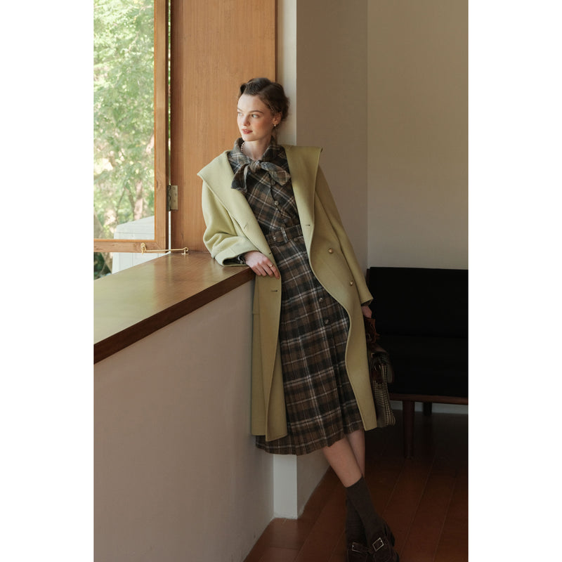 Brown Plaid Wool Coat Dress