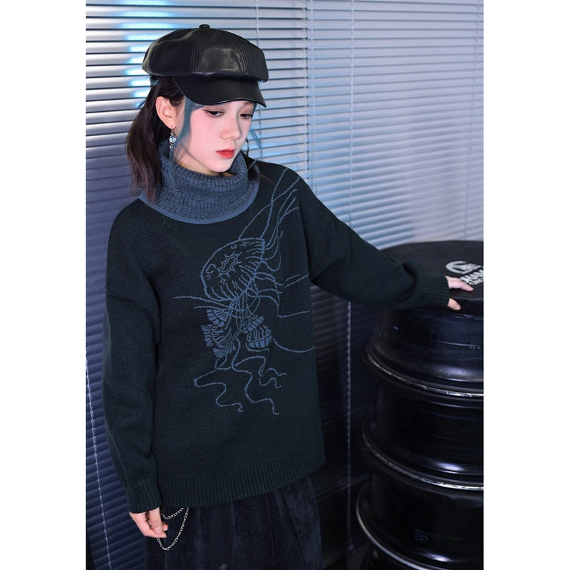 海月の挿絵タートルネックセーター