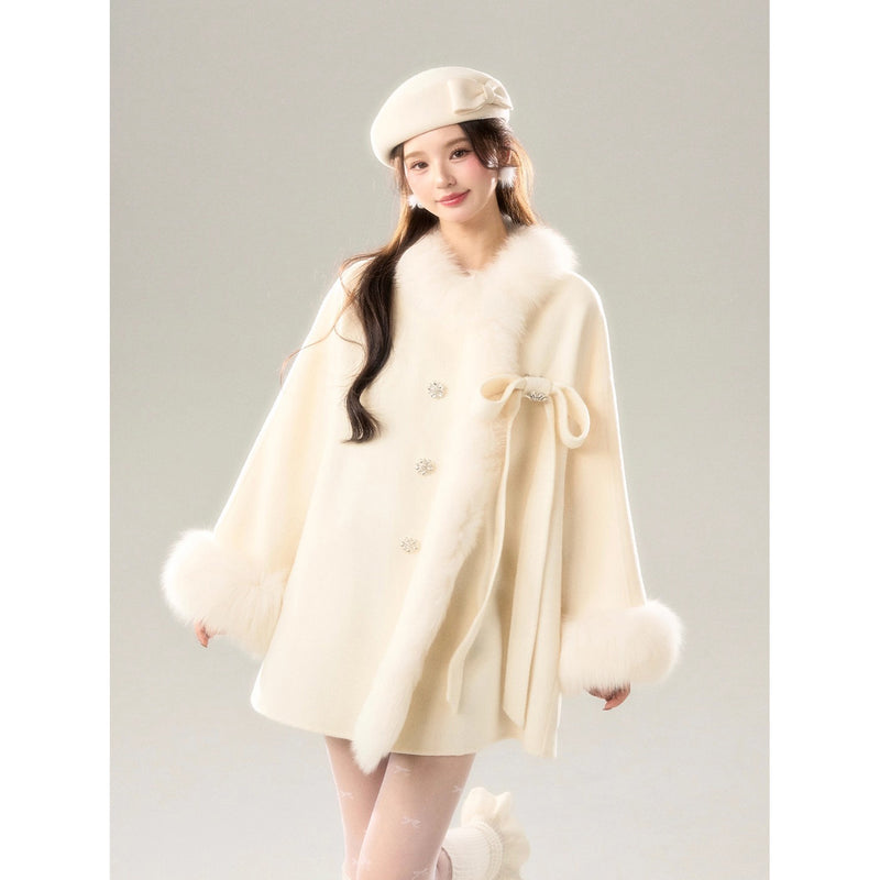 Romantic Ribbon Fur Wool Coat