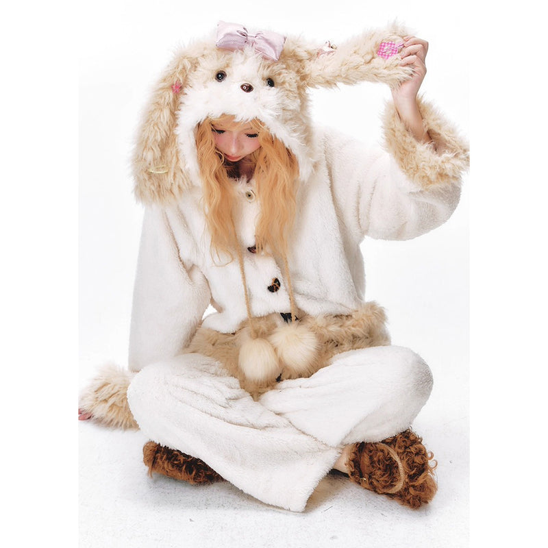 もふもふ子犬のルームウェア（フーディーとパンツ）