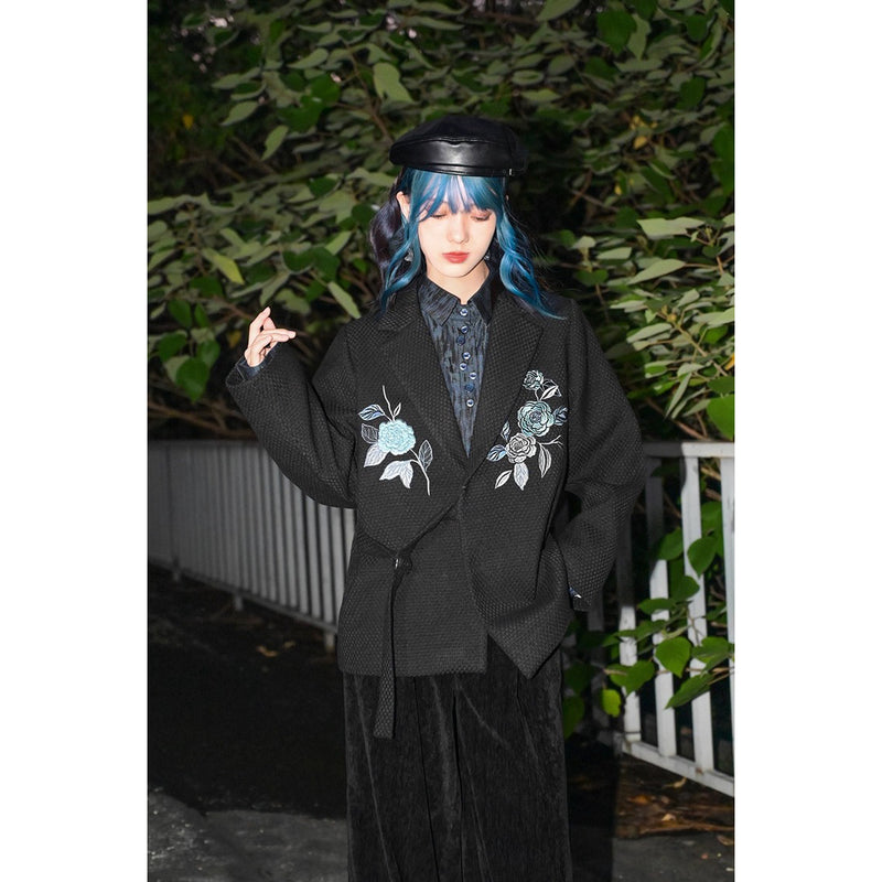 椿の花の刺繍チャイナジャケット