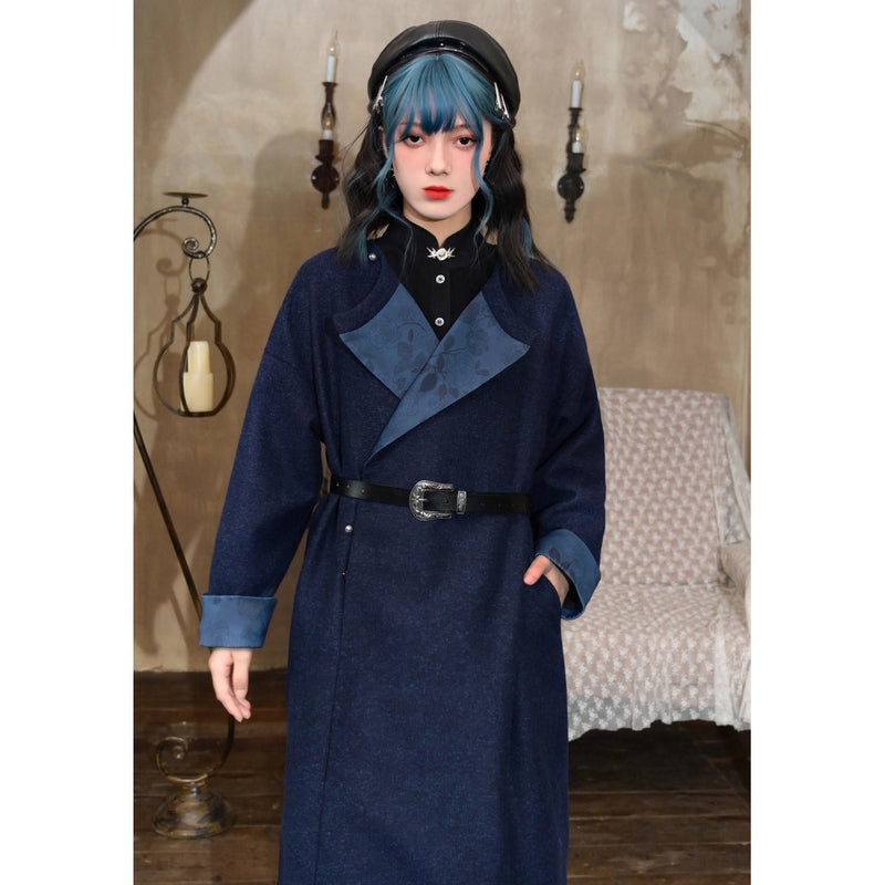 椿の花の挿絵ウールローブコート