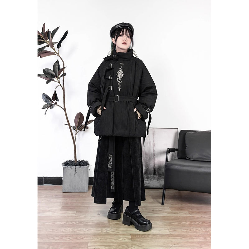 龍と牡丹の刺繍ダウンジャケット