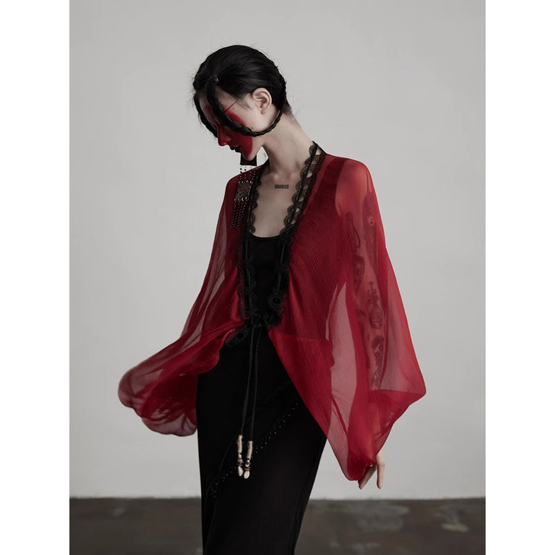 Bright Red Silk Fairy Shawl