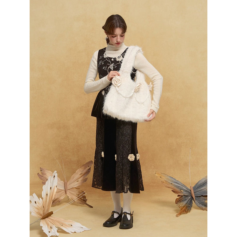 椿の花のファートートバッグ - Off White