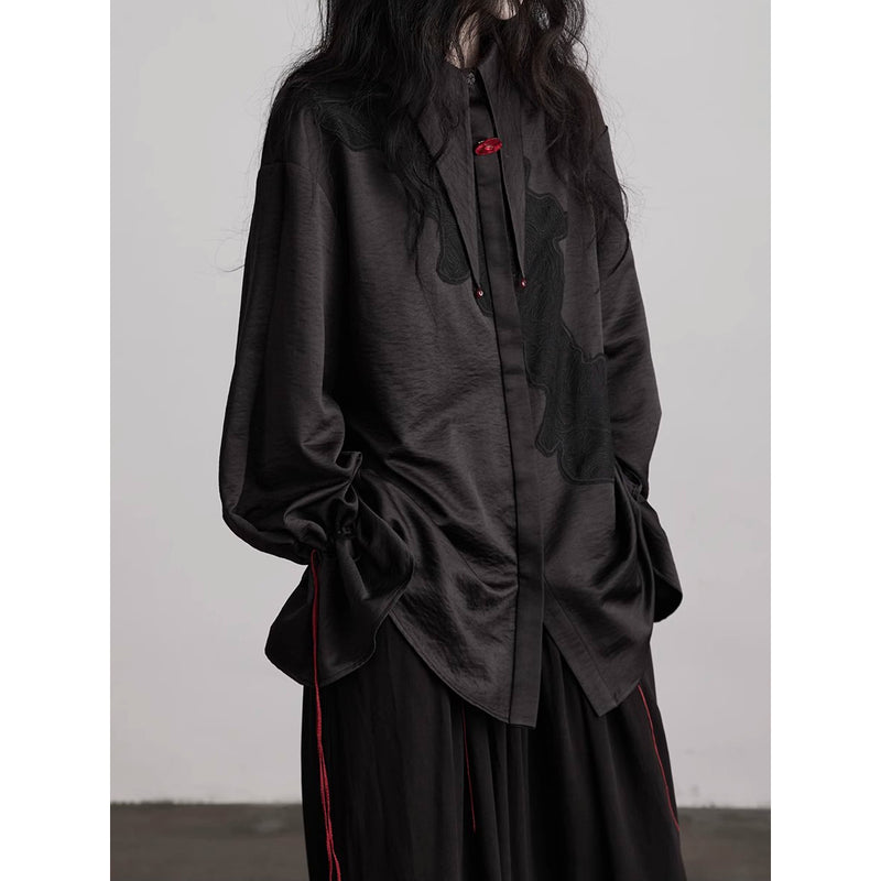 Abstract Embroidered Drawstring Blouse