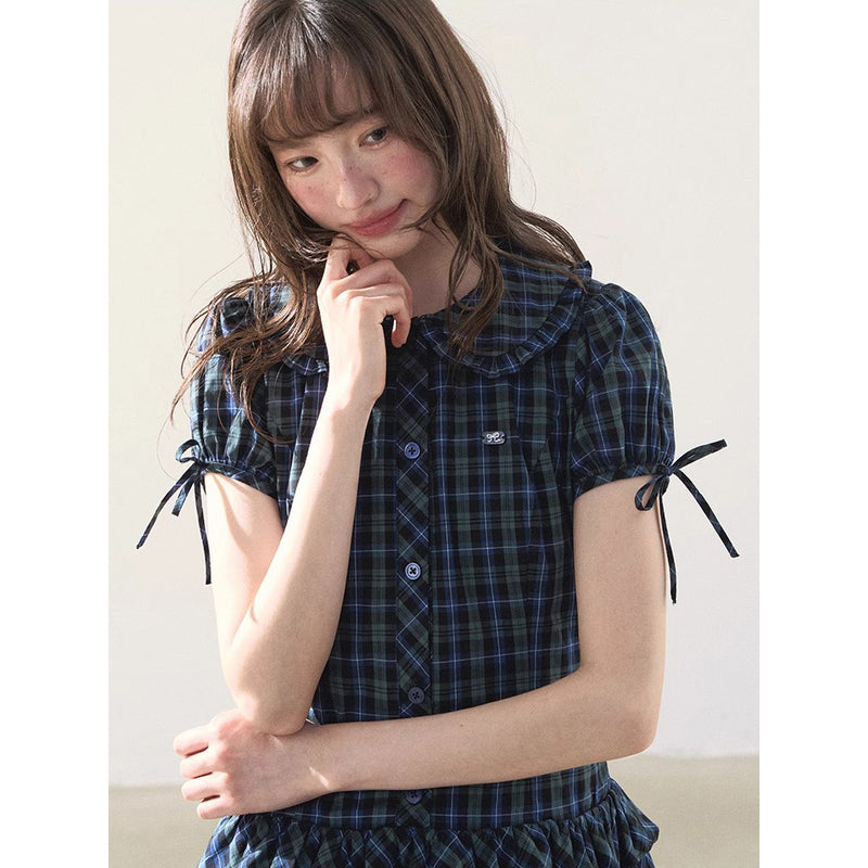 Blue and Green Checkered Tiered Dress