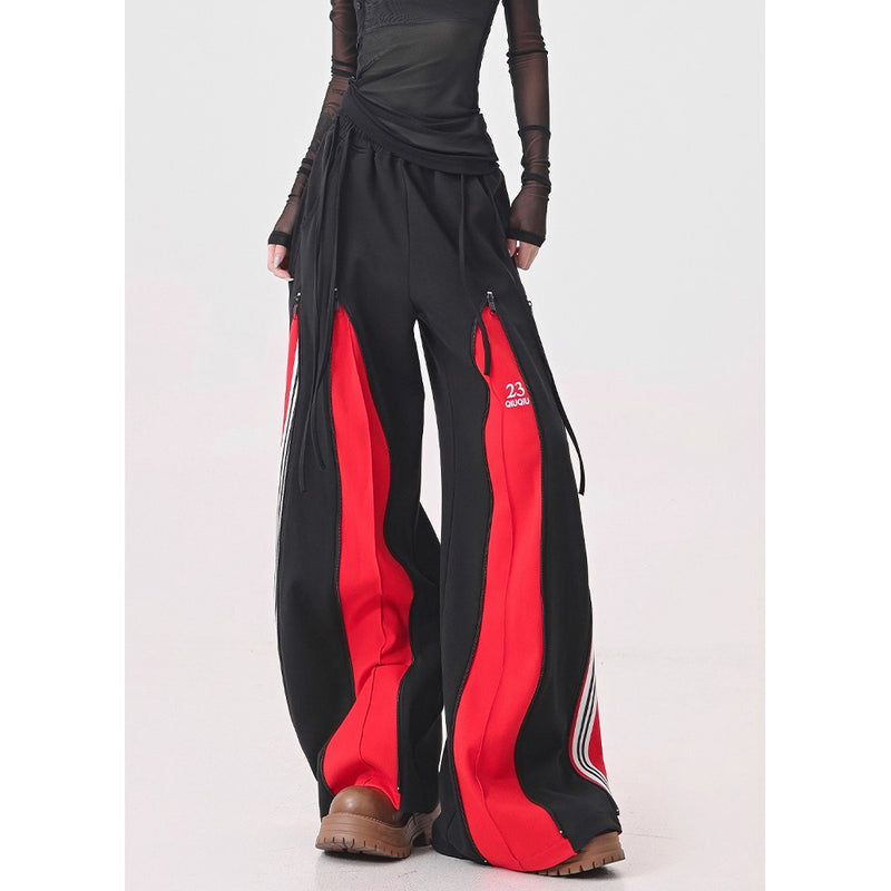 Red Switching Wide Track Pants