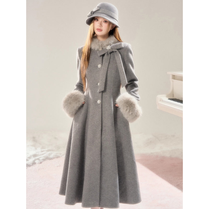 Movie Actress's Long Fur Wool Coat