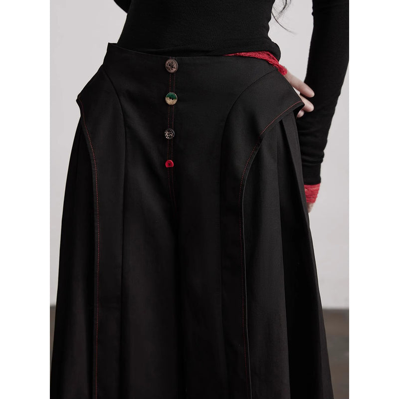 Planet Button Black Wide Pants