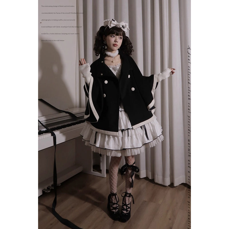 物語のお嬢様のケープコートとリボンフード - Black[2025年12月上旬-2026年1月上旬発送予定]