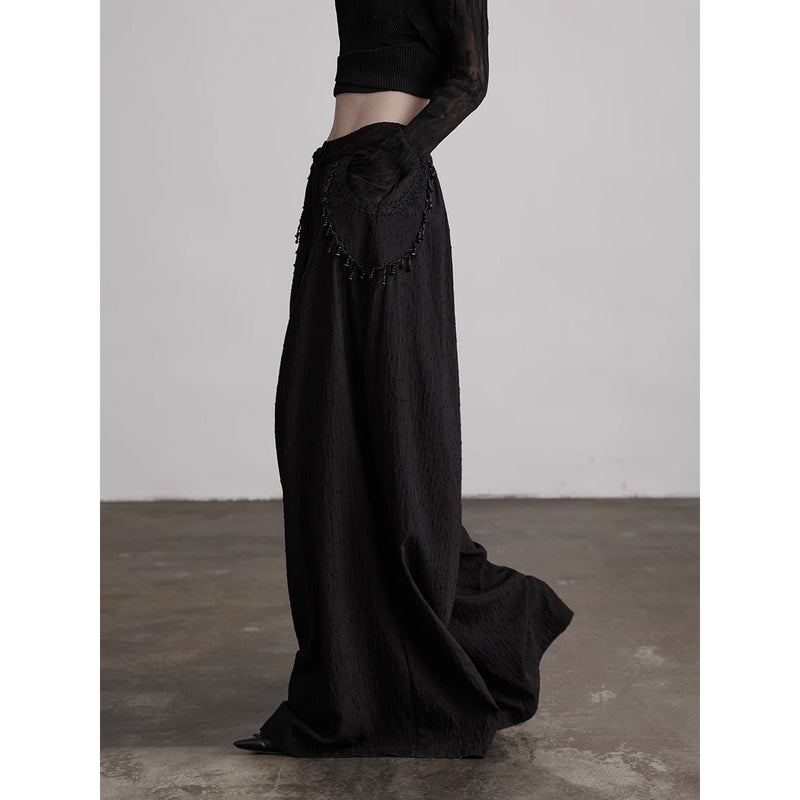 Stone Pendant Black Wide Pants