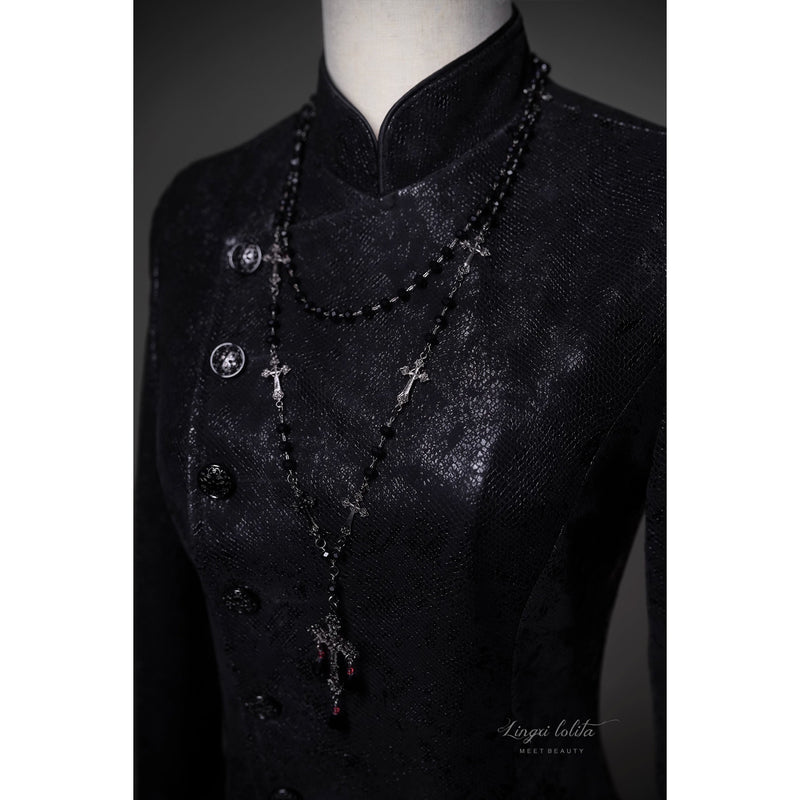 脊椎骨格の刺繍ゴシックコート