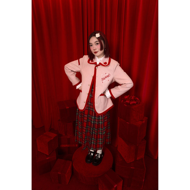 花束刺繍の格子柄ジャンパースカート