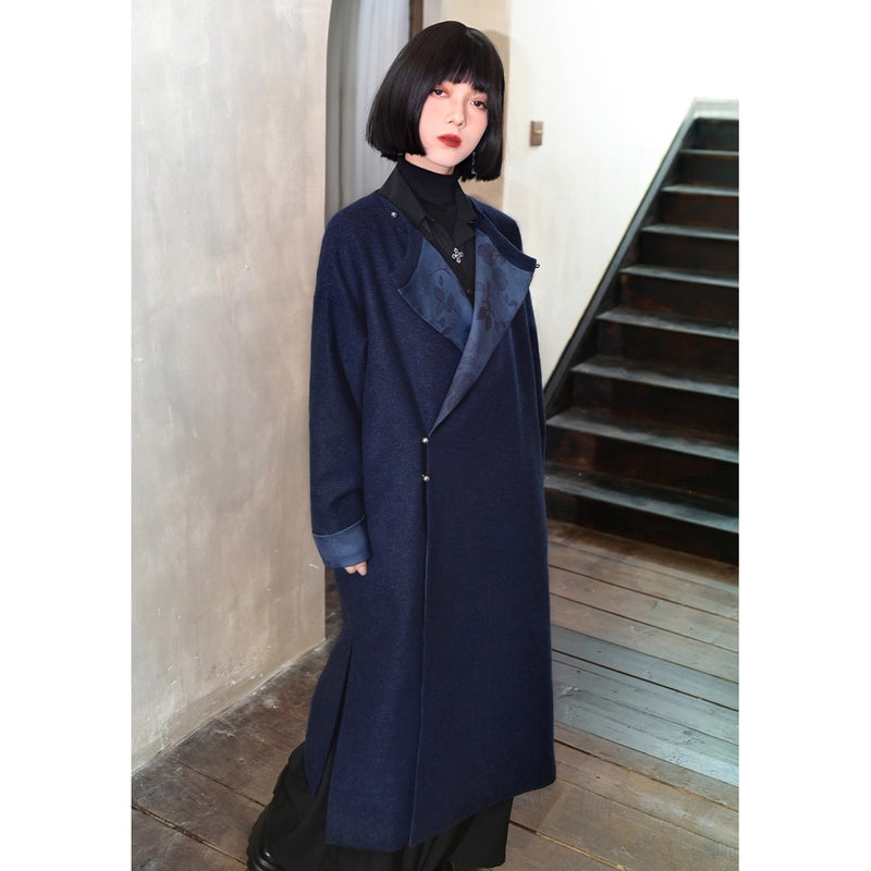 椿の花の挿絵ウールローブコート