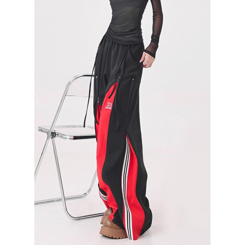 Red Switching Wide Track Pants