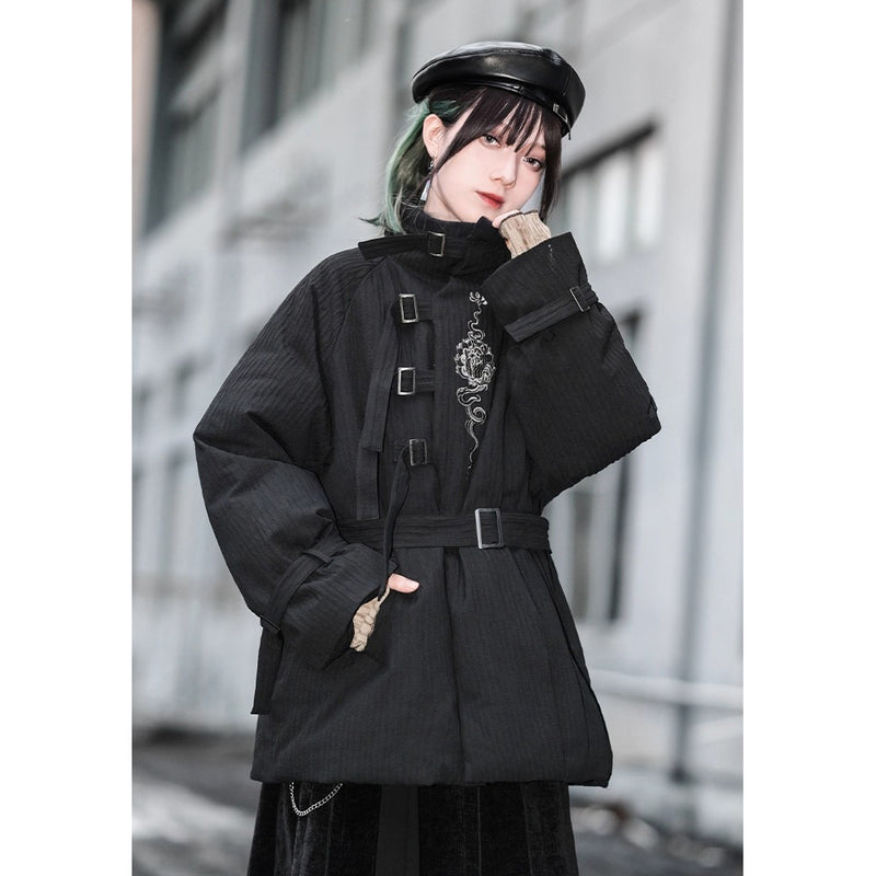 龍と牡丹の刺繍ダウンジャケット