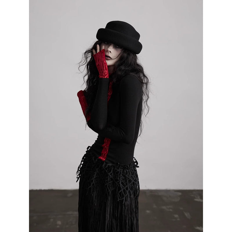 Black Red Slim Fit Top