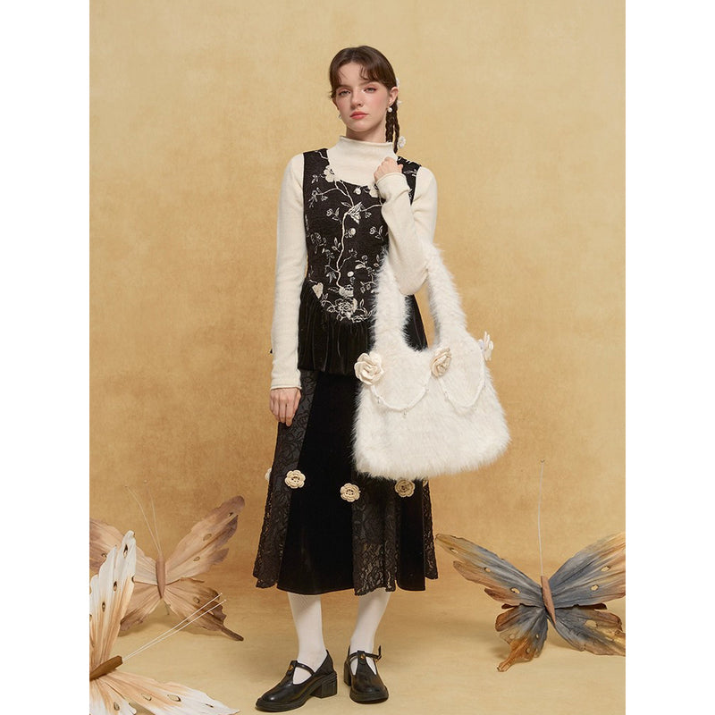 椿の花のファートートバッグ - Off White