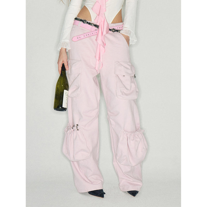 Pink Cargo Pants with Purple Ribbons