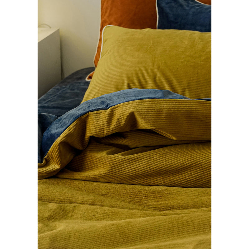 Gold Blue Velvet Bed Cover Set