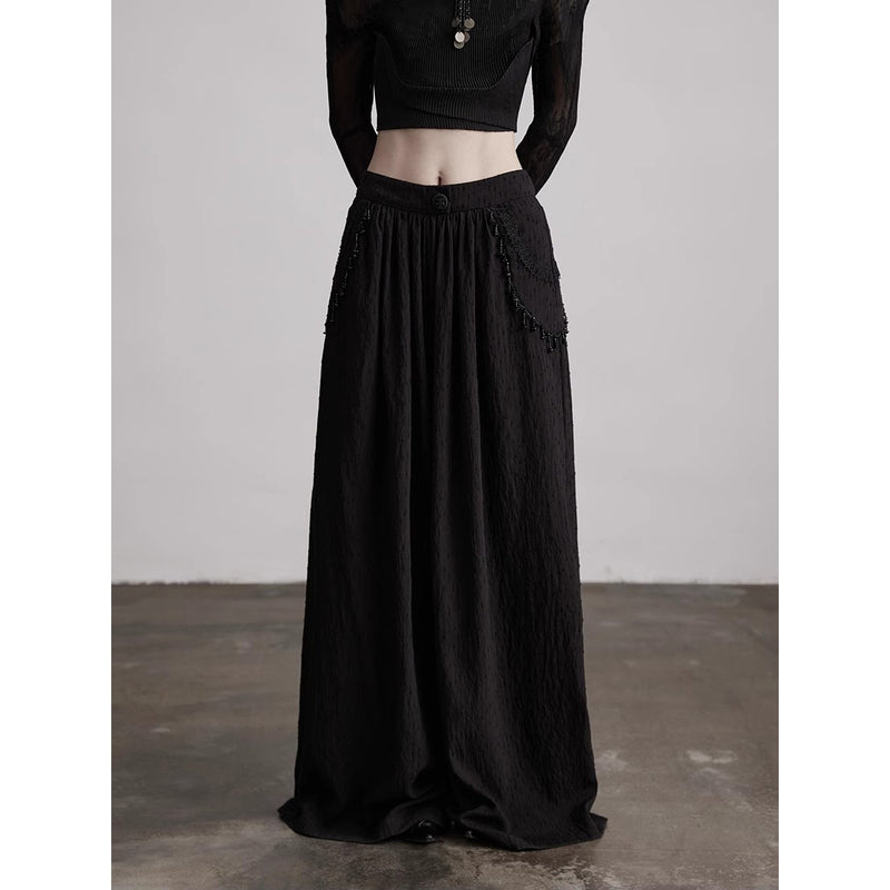 Stone Pendant Black Wide Pants