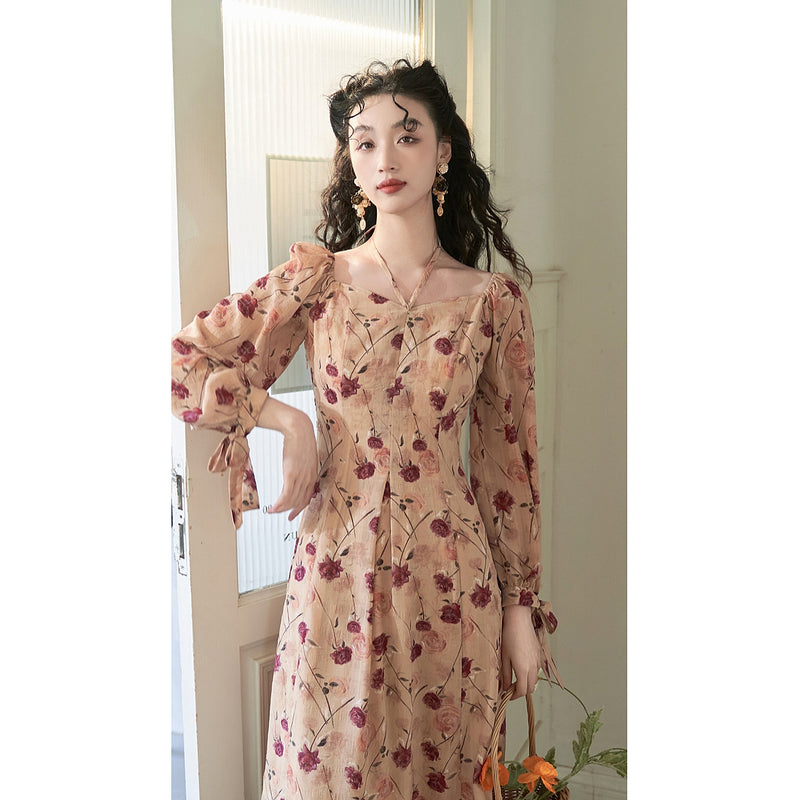 French Retro Rose Flower Dress