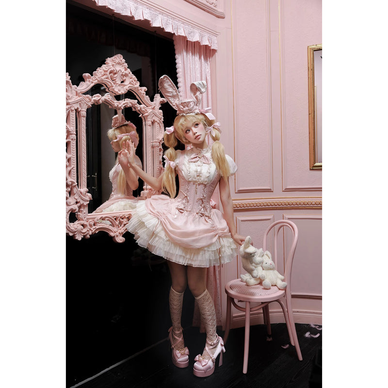 うさぎのお嬢様のコルセットジャンパースカートとフリルブラウス - Pink[2026年2月上旬-3月上旬発送予定]