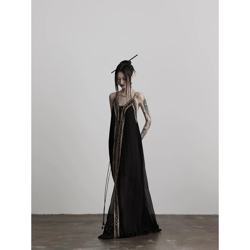 Geometric Embroidery Camisole Dress