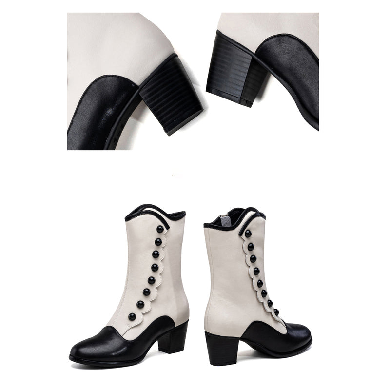 Victorian Round Toe Buttoned Short Boots - Black Ivory[2024年11月下旬-12月中旬発送予定]