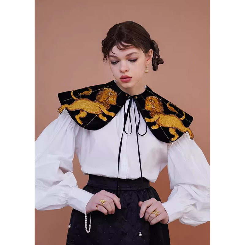 獅子の刺繍付け襟