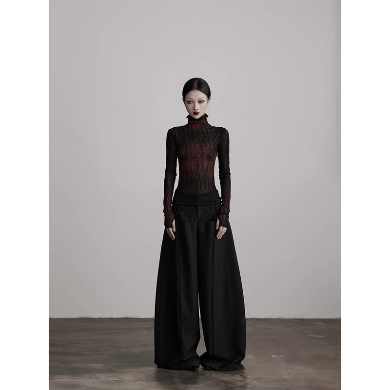 Black Wide Pants with Side Ribbon