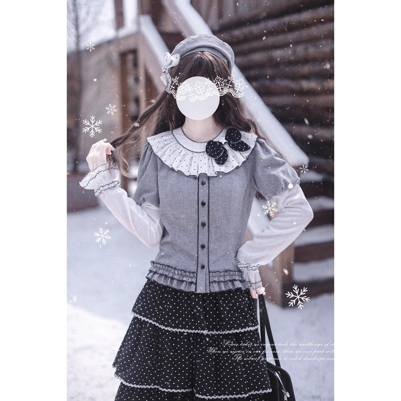 霧色のお嬢様トップスとティアードスカートとカーディガン