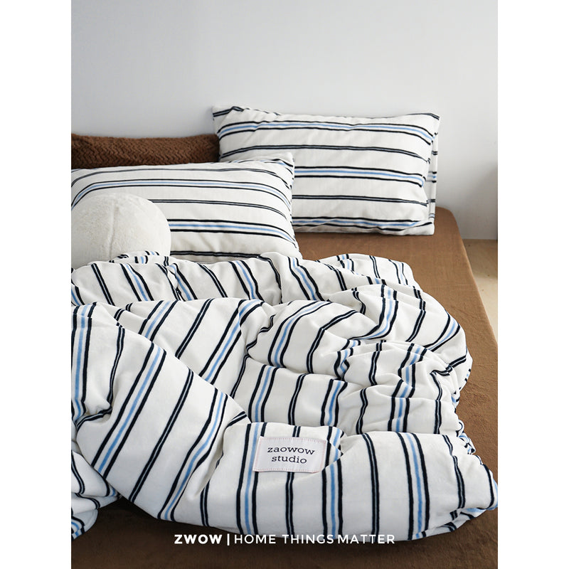 Blue and White Striped Bed Cover Set