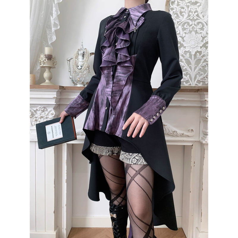 中世貴族のヴィクトリアンテールブラウス - Black Purple[2025年12月上旬-12月下旬発送予定]