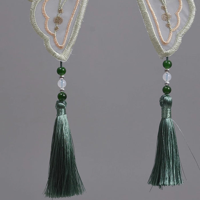 着物　付け下げ　深緑色　刺繍 渋い千歳緑色大島紬生地・蝶柄刺繍付け下げ着物（希少品です