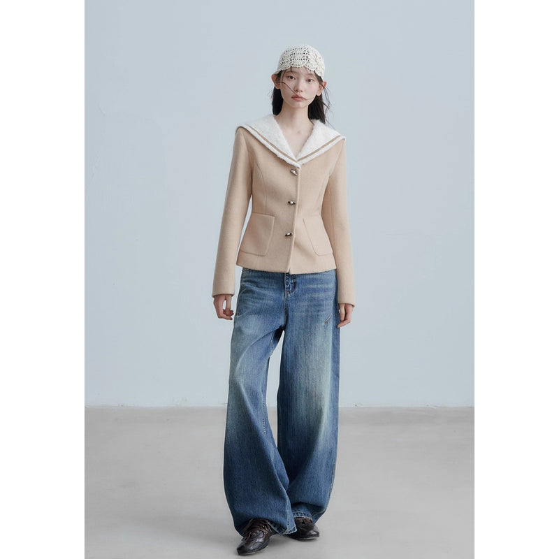 Sailor collar Beige Short Jacket