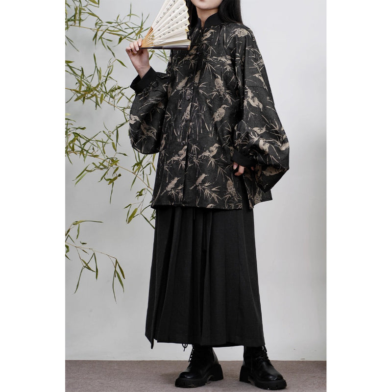 竹林の水墨画バルーンスリーブブラウス