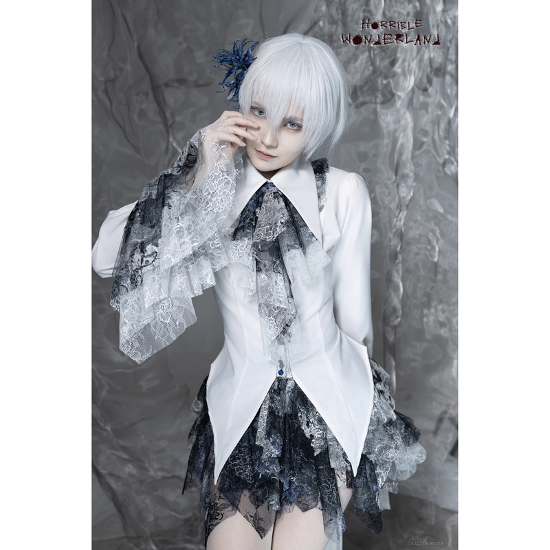 血塗れのお嬢様のレースアップブラウス - Dark Blue[2026年2月下旬-3月下旬発送予定]