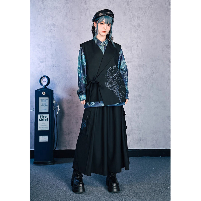海月の刺繍ドレープワイドパンツ